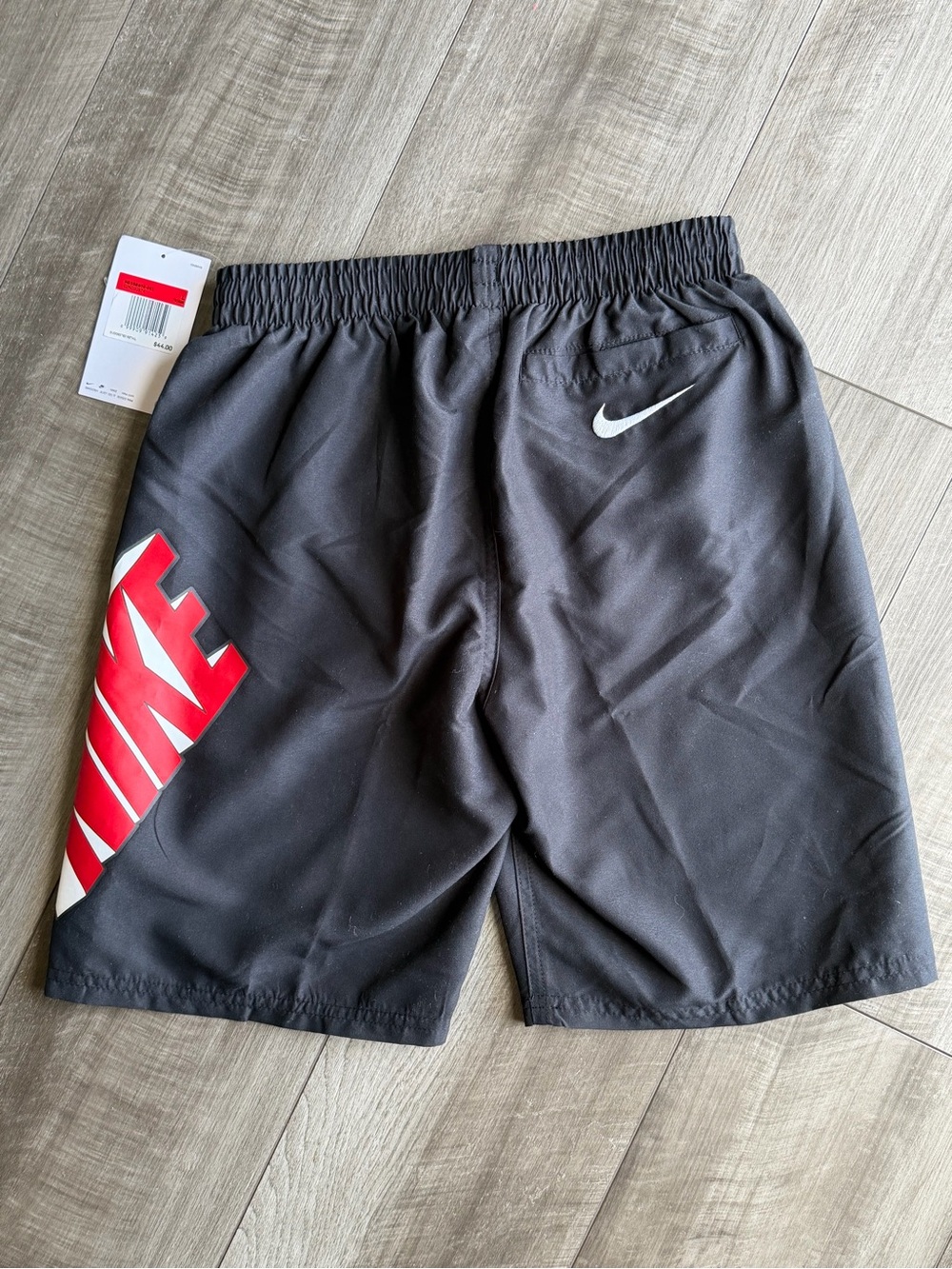 Nike Boys 7" Volley Swim Shorts Sz L Black Red Brief Lined Drawstring Waist
